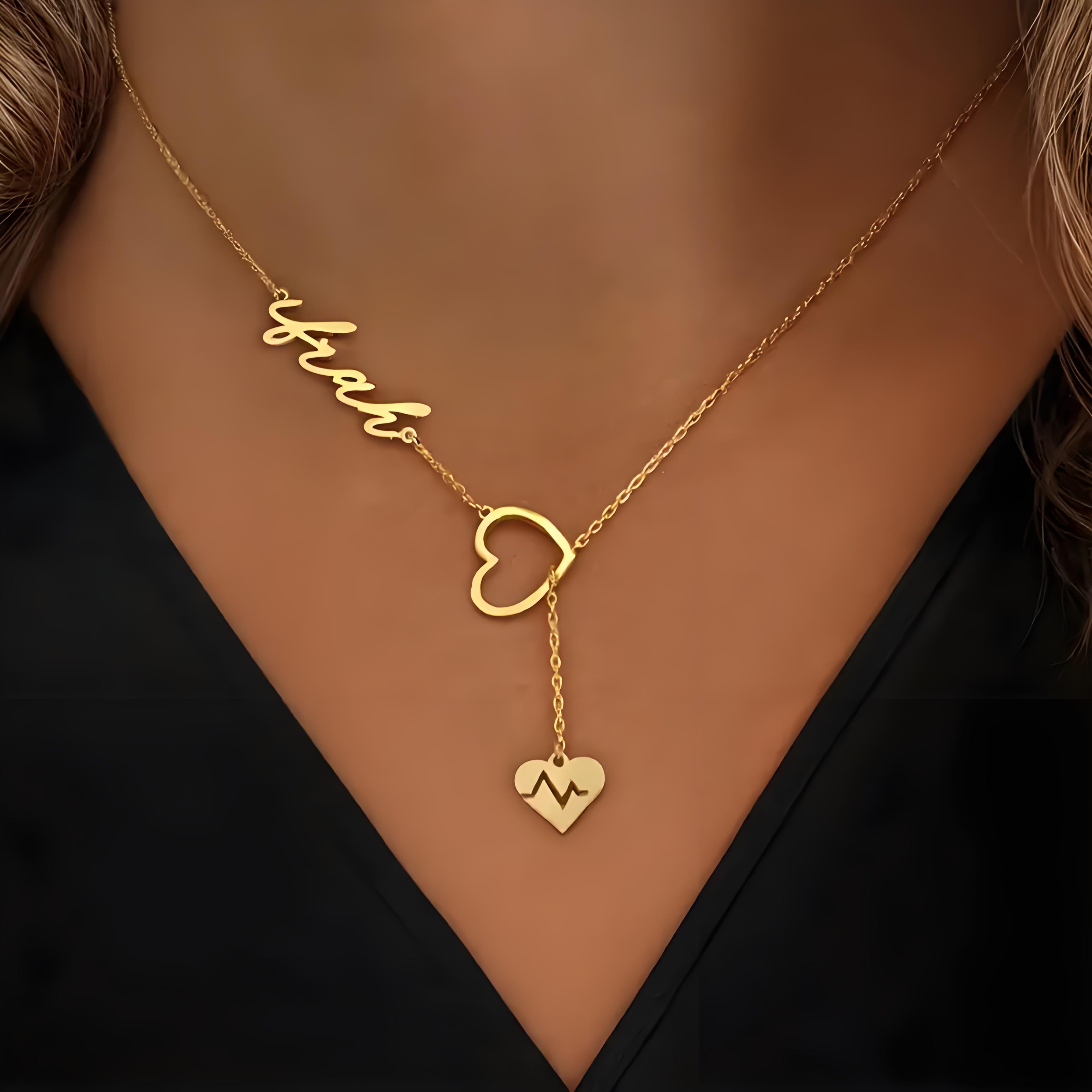 Birth Flower Necklace - Kişiye Özel Çift Kalp Atışı İsimli